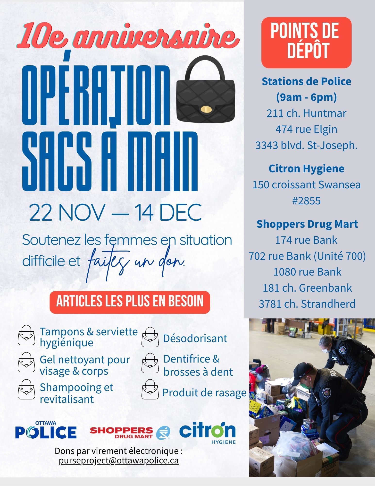 Une décennie de compassion : des femmes qui aident des femmes à Ottawa grâce à l’Opération Sacs à Main