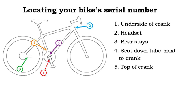 Diagram showing where to locate a bike's serial number
