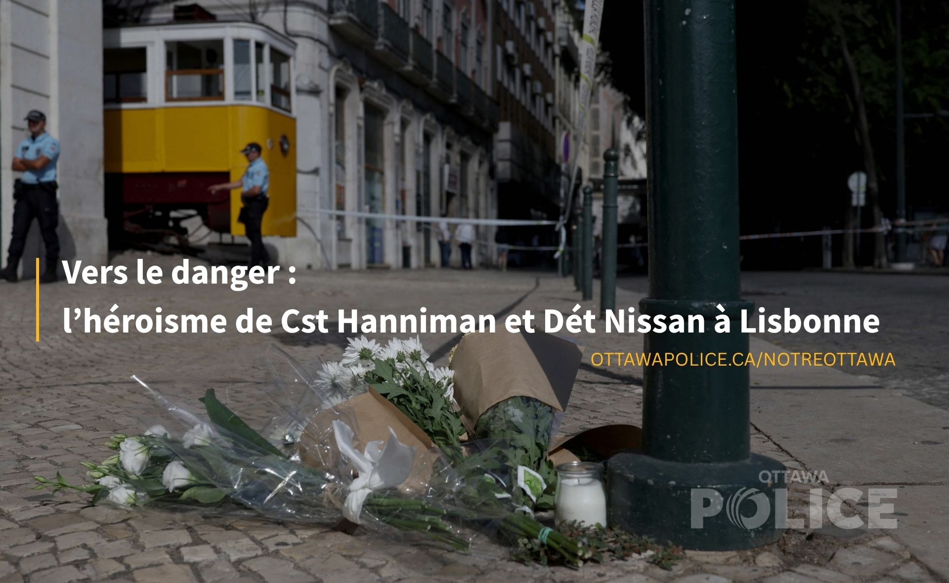 La couvverture du reportage, une photo de fleurs déposées au site de l'acciden de funiculaire avec le titre de l'article.