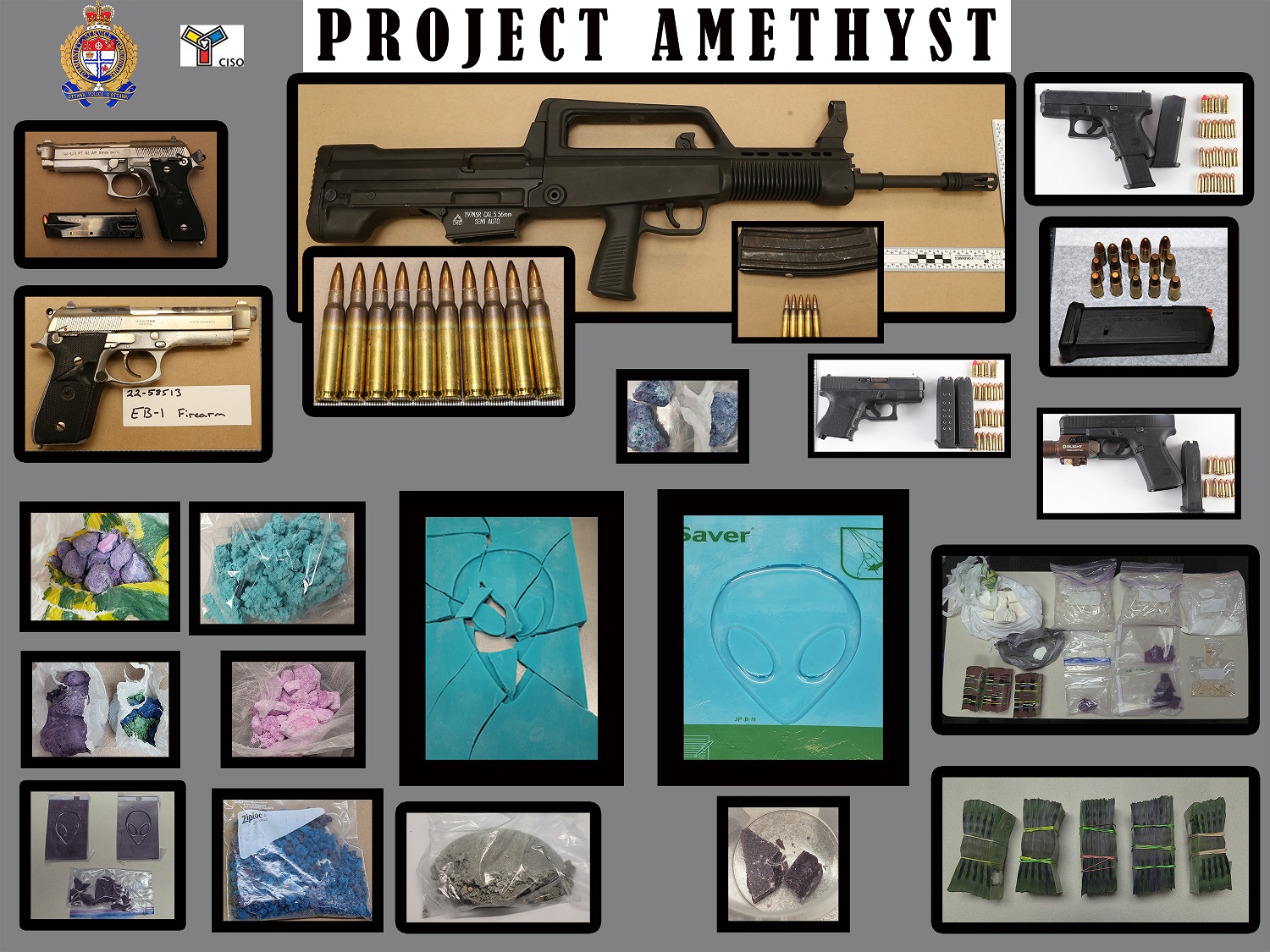 Collage of guns and drugs seized in Project Amethyst