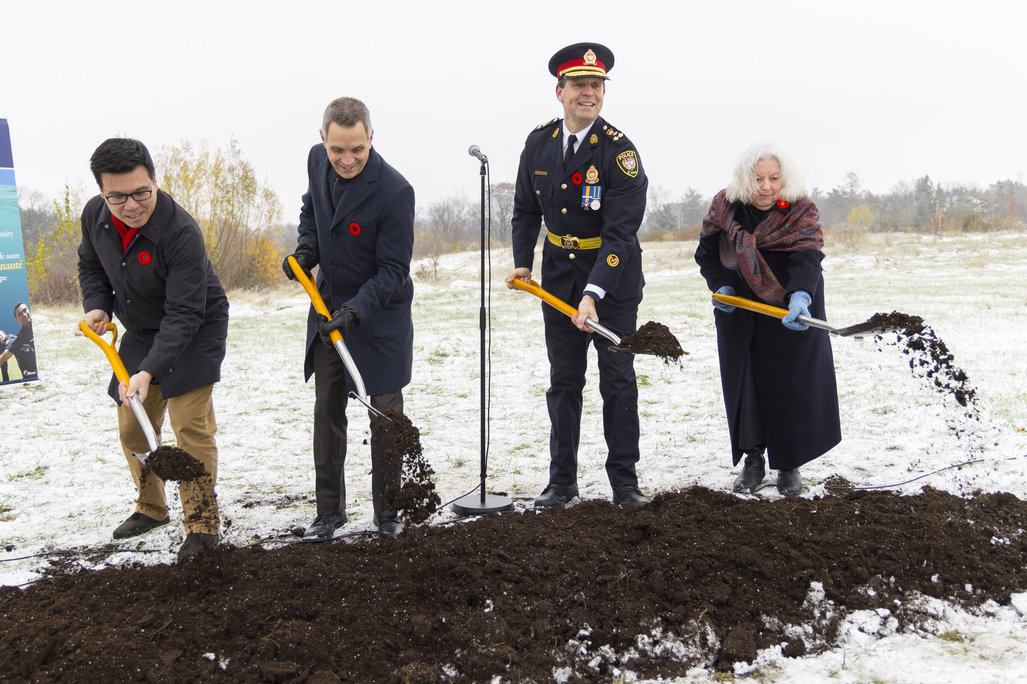 Councillor Wilson Lo, Mayor Mark Sutcliffe, Chief Eric Stubbs and Dr. Gail Beck