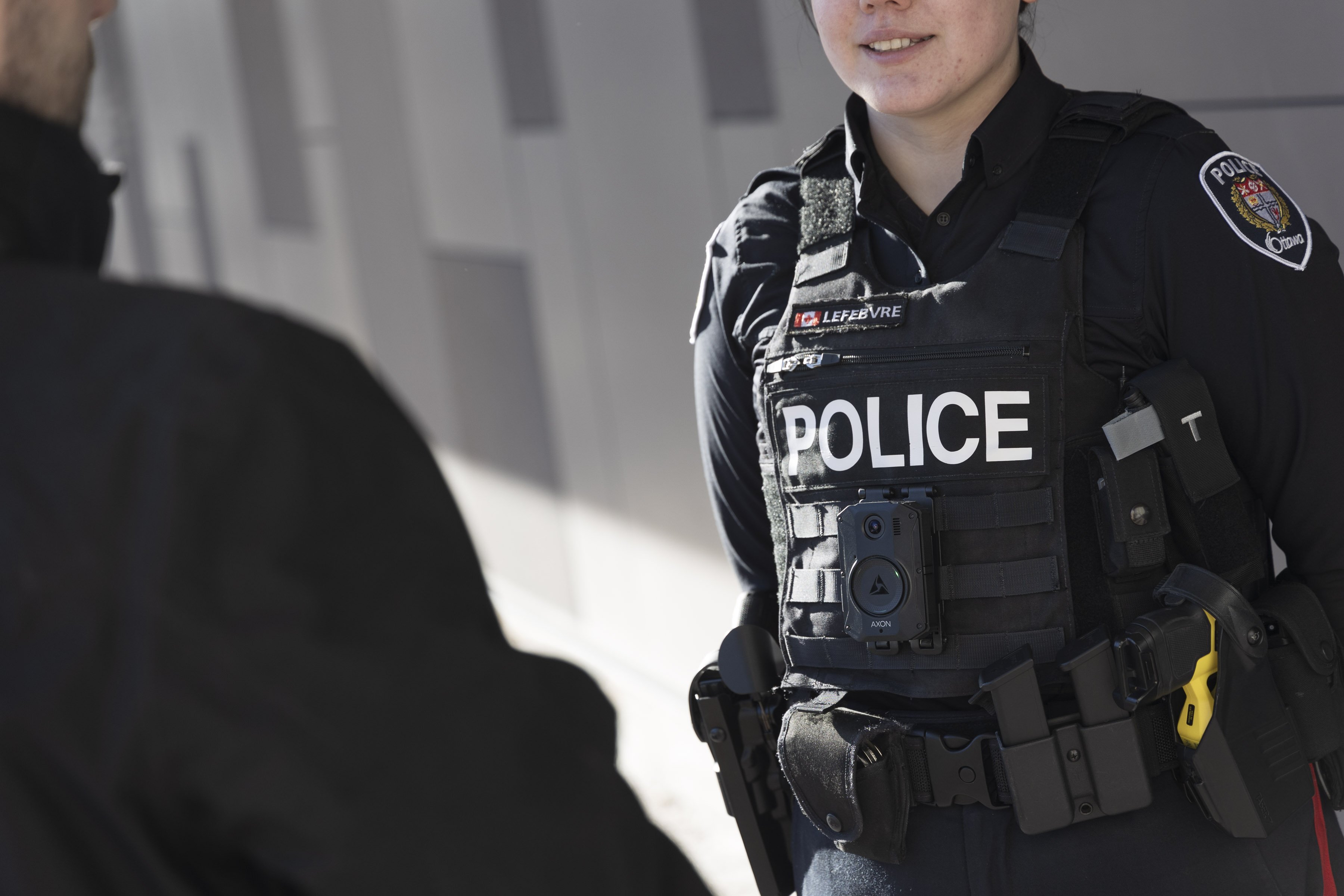 An Ottawa Police officer wearing a body-worn camera