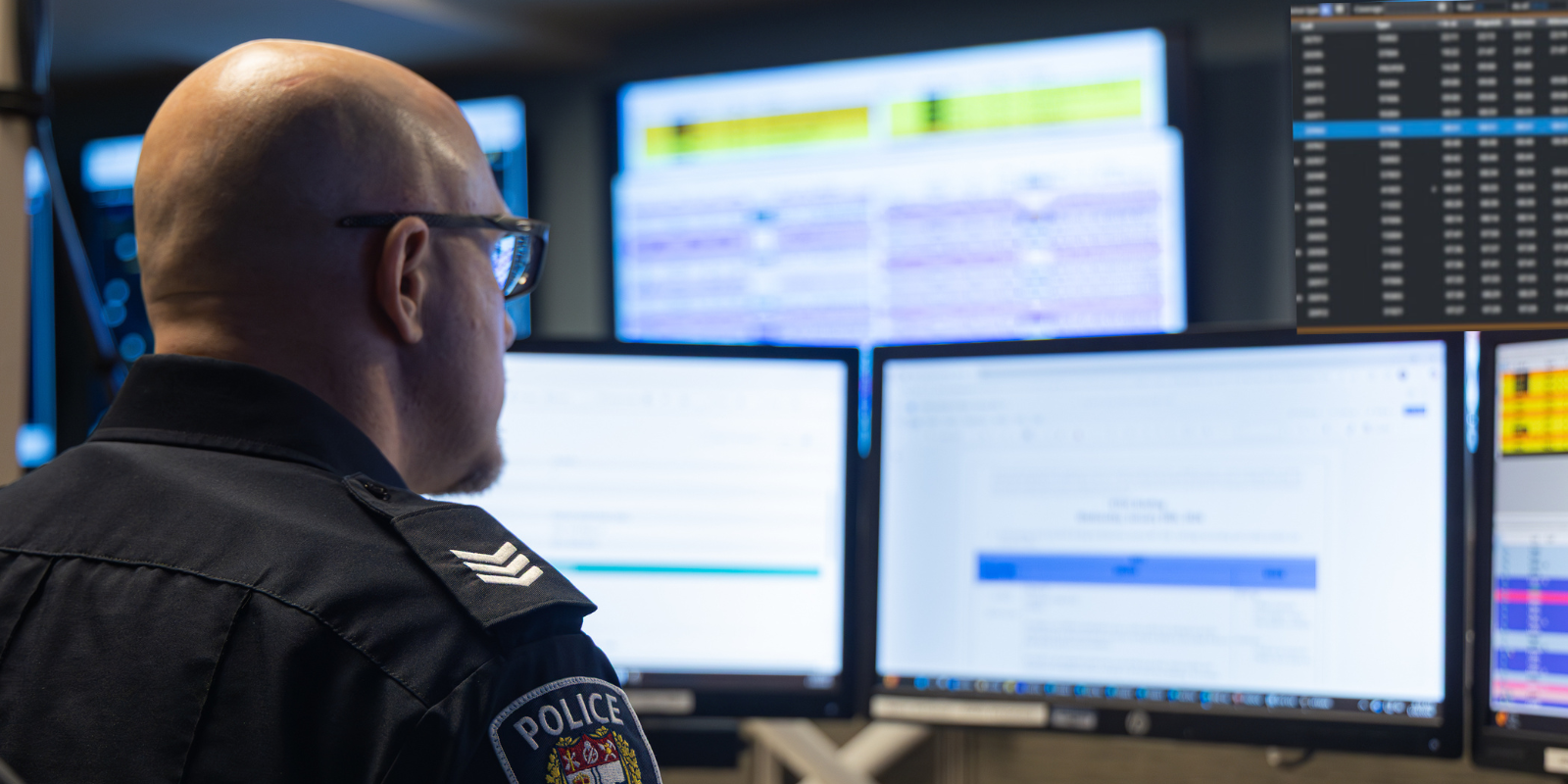 Police officer working in the Real Time Operations Centre