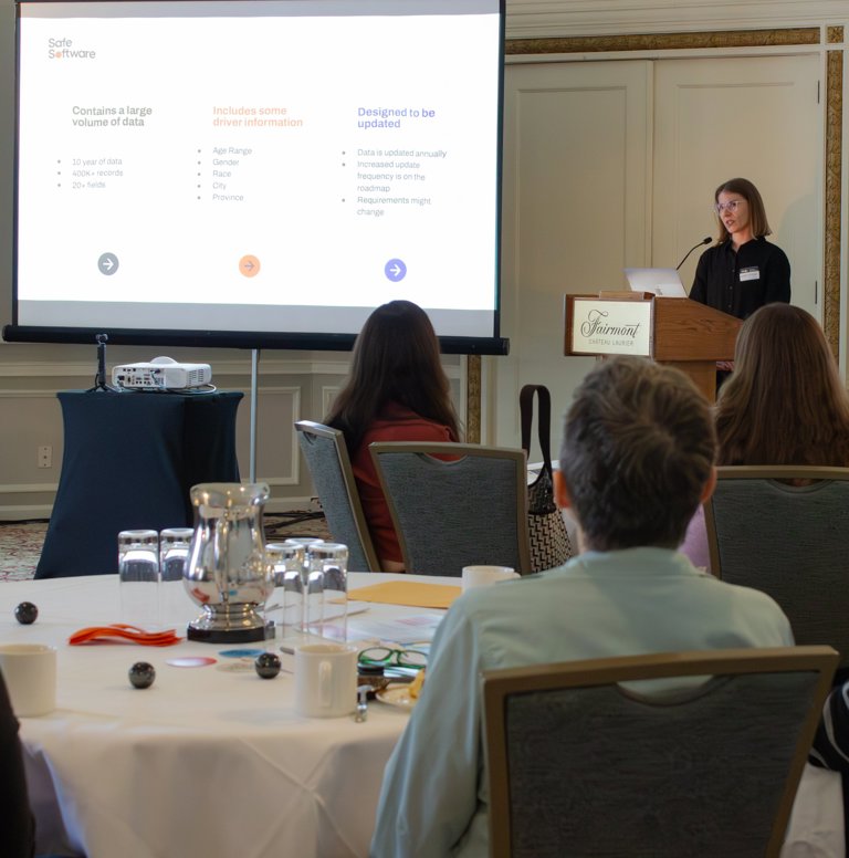 Anastasia Kurbakovskaya, senior geospatial analyst at Ottawa Police, giving a presentation at FME Breakfast of Champions