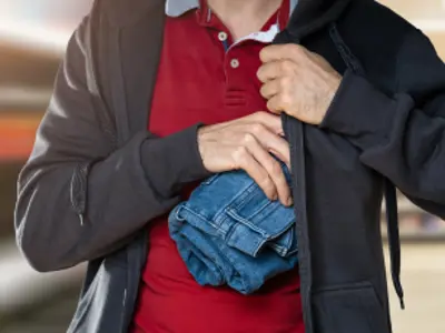 Person stealing a pair of jeans / Une personne en train de voler un jean